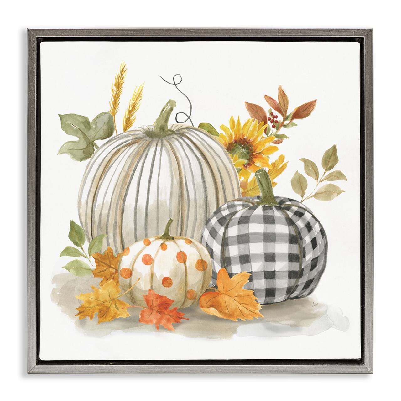 Stupell Industries Patterned Pumpkins Autumn Harvest Floater Framed Art
